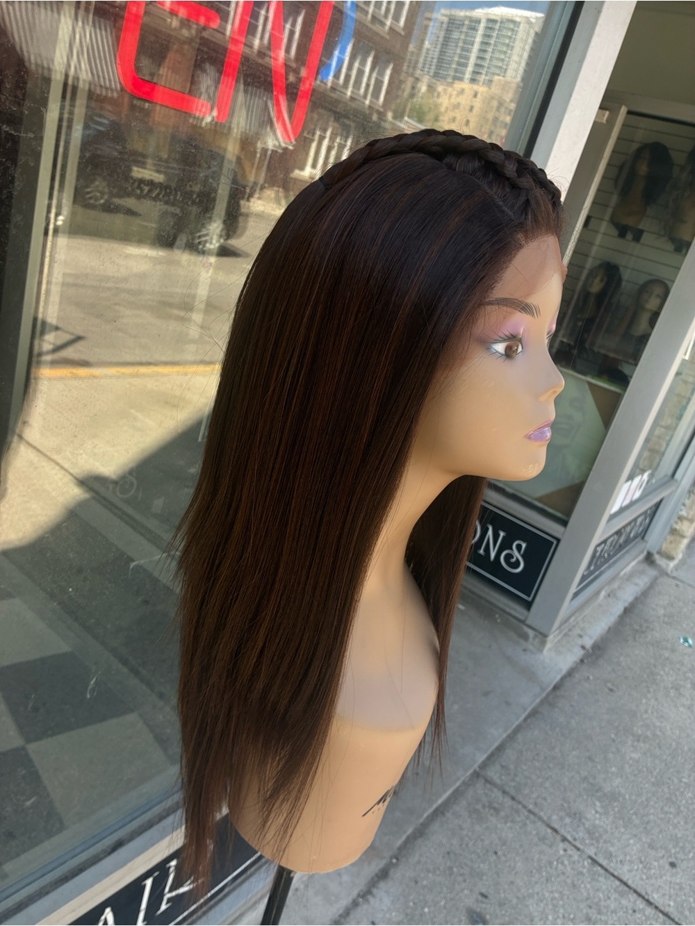 Sleek Straight Lace Front Wig in Dark Brown with highlights- Women Hair